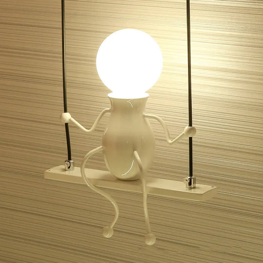 Metal Swing Shape Wall Sconce With Little People Decoration - Modern 1 Light Fixture In