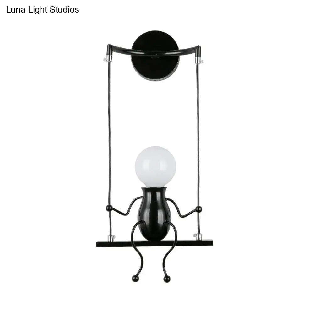 Metal Swing Shape Wall Sconce With Little People Decoration - Modern 1 Light Fixture In