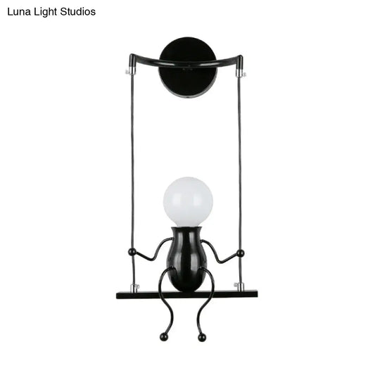 Metal Swing Shape Wall Sconce With Little People Decoration - Modern 1 Light Fixture In