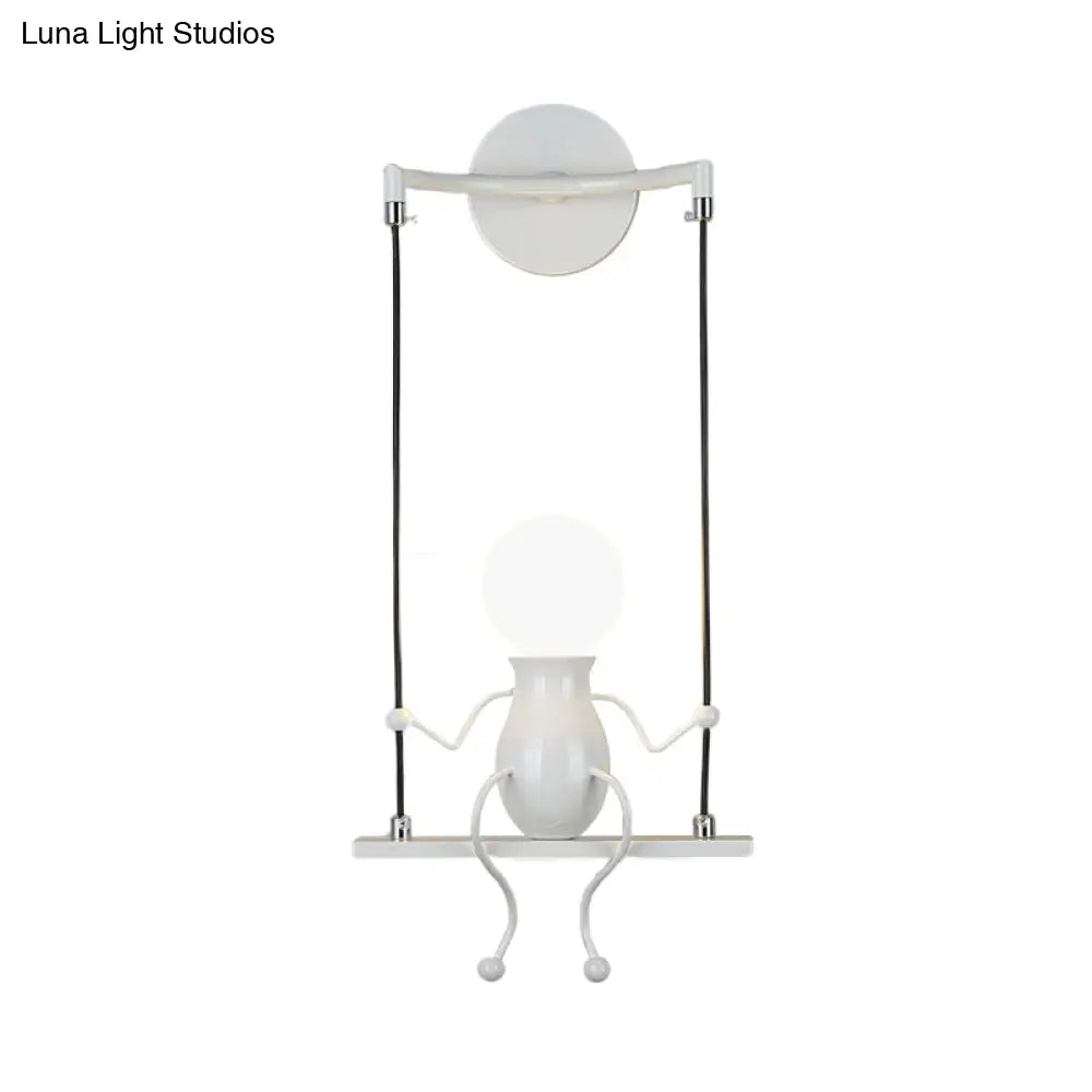 Metal Swing Shape Wall Sconce With Little People Decoration - Modern 1 Light Fixture In