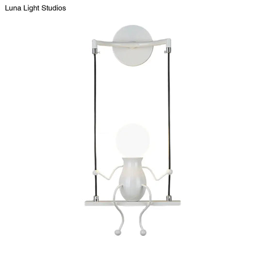 Metal Swing Shape Wall Sconce With Little People Decoration - Modern 1 Light Fixture In