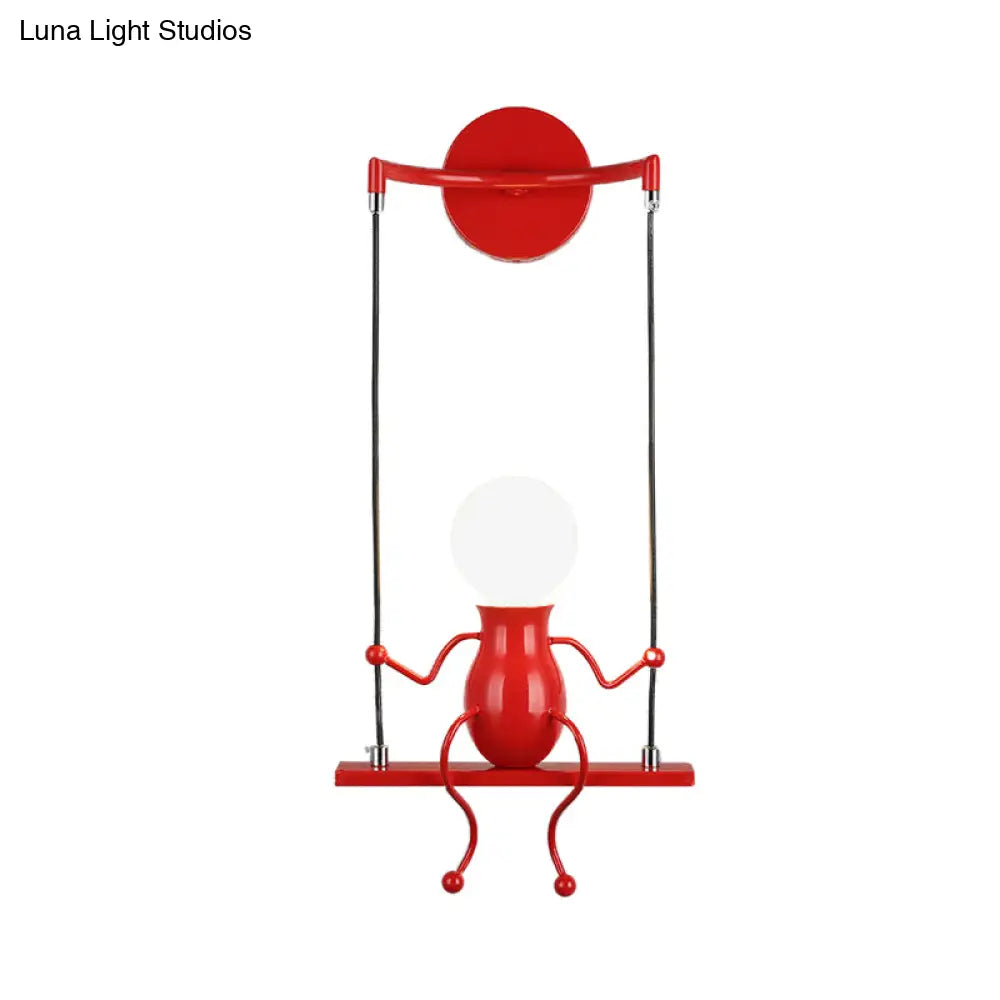 Metal Swing Shape Wall Sconce With Little People Decoration - Modern 1 Light Fixture In