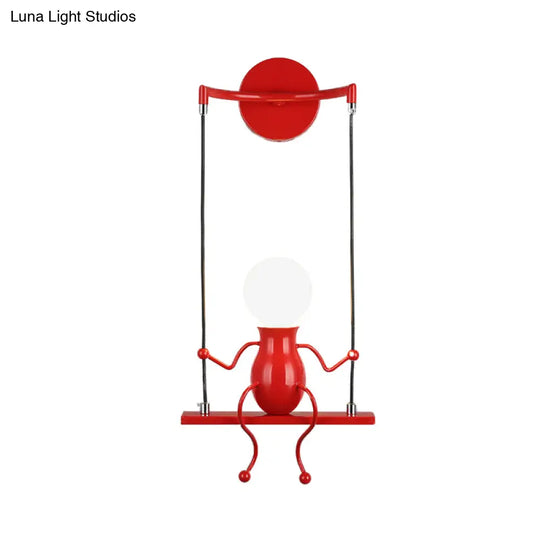 Metal Swing Shape Wall Sconce With Little People Decoration - Modern 1 Light Fixture In