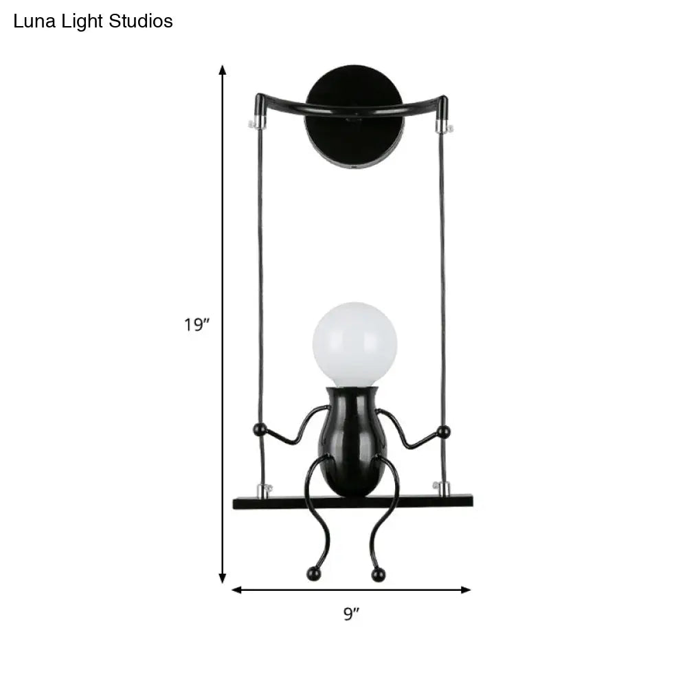 Metal Swing Shape Wall Sconce With Little People Decoration - Modern 1 Light Fixture In