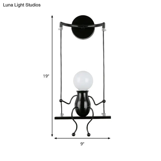 Metal Swing Shape Wall Sconce With Little People Decoration - Modern 1 Light Fixture In