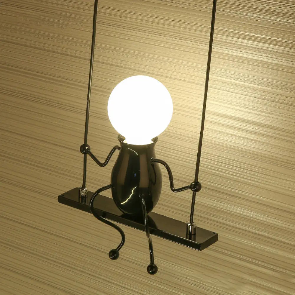 Metal Swing Shape Wall Sconce With Little People Decoration - Modern 1 Light Fixture In