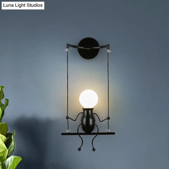 Metal Swing Shape Wall Sconce With Little People Decoration - Modern 1 Light Fixture In