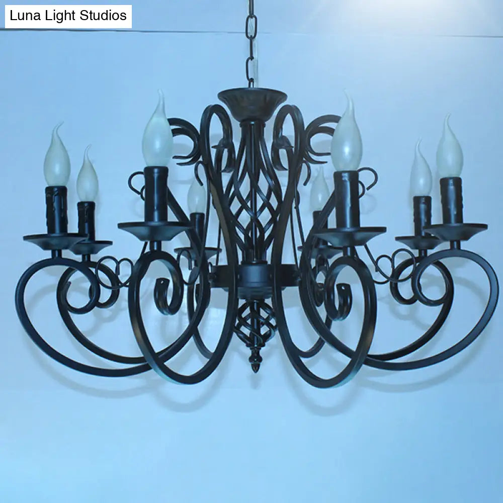 Metal Swirled Arm Chandelier Pendant Light - Rustic 6/8 Bulbs Ceiling Lamp For Traditional Dining