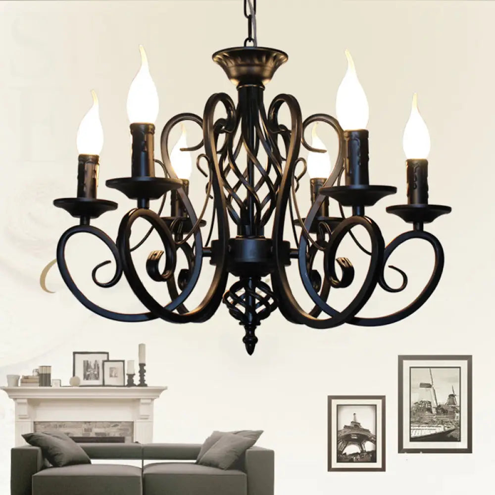 Metal Swirled Arm Chandelier Pendant Light - Rustic 6/8 Bulbs Ceiling Lamp For Traditional Dining