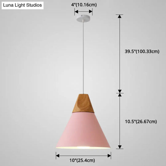 Nordic Style Metal Hanging Ceiling Pendant Lamp With Wooden Top - 1 Light Restaurant Lighting