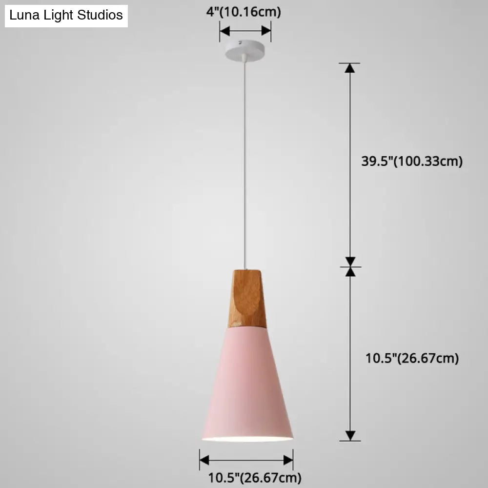 Nordic Style Metal Hanging Ceiling Pendant Lamp With Wooden Top - 1 Light Restaurant Lighting