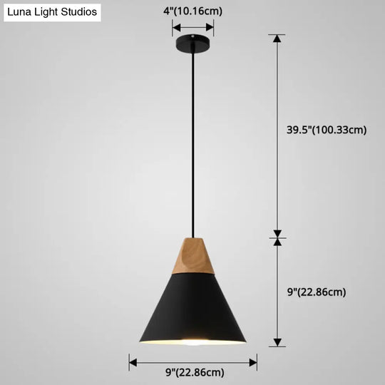 Nordic Style Metal Hanging Ceiling Pendant Lamp With Wooden Top - 1 Light Restaurant Lighting