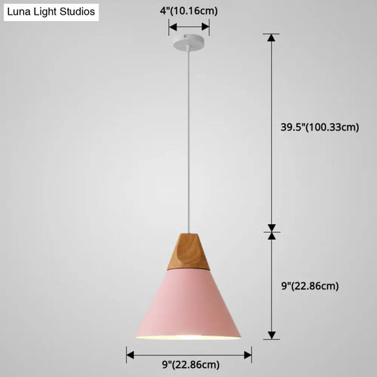 Nordic Style Metal Hanging Ceiling Pendant Lamp With Wooden Top - 1 Light Restaurant Lighting