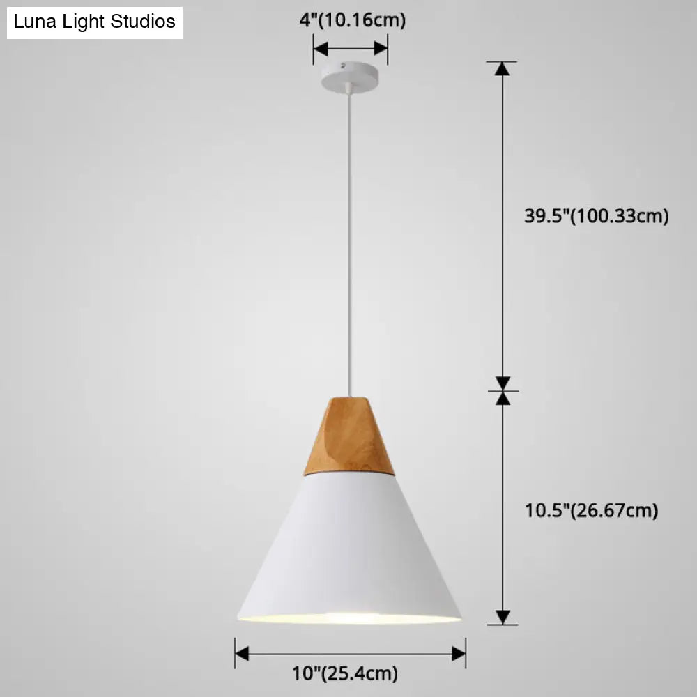 Nordic Style Metal Hanging Ceiling Pendant Lamp With Wooden Top - 1 Light Restaurant Lighting