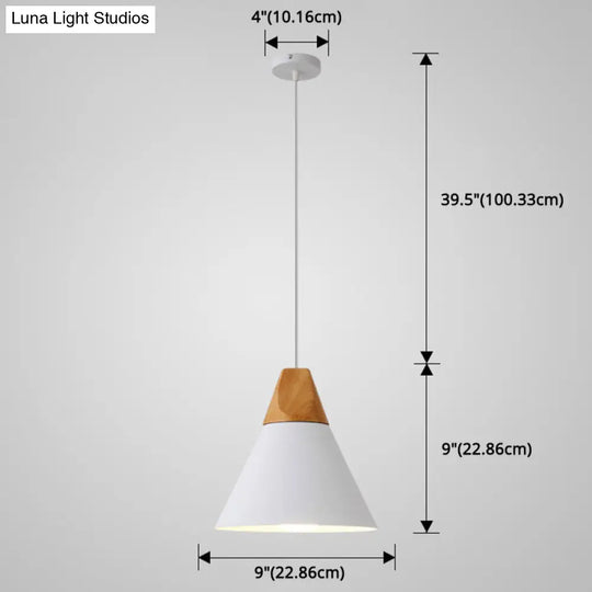 Nordic Style Metal Hanging Ceiling Pendant Lamp With Wooden Top - 1 Light Restaurant Lighting