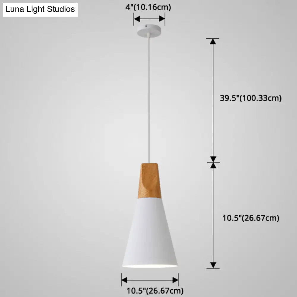 Nordic Style Metal Hanging Ceiling Pendant Lamp With Wooden Top - 1 Light Restaurant Lighting