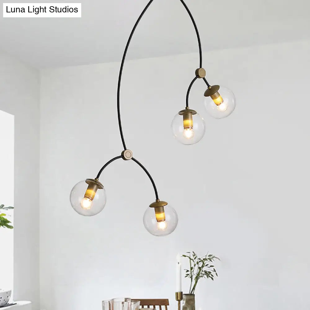 Metal Twig Pendant Light With Clear/Cream Glass Shade - Creative Hanging Lamp For Living Room In