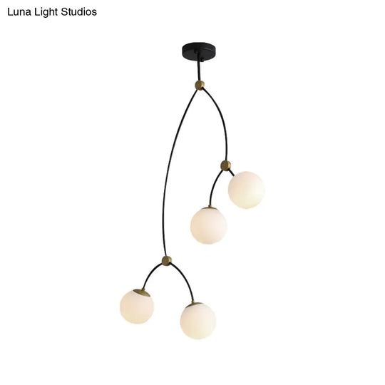 Metal Twig Pendant Light With Clear/Cream Glass Shade - Creative Hanging Lamp For Living Room In