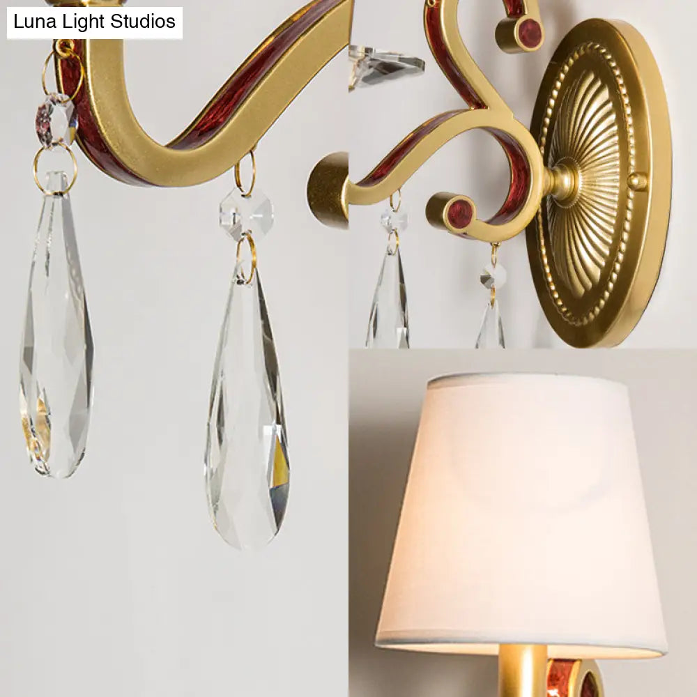 Metal Wall Lamp - Country Style Gold Cone Sconce Light For Bedroom (With/Without Shade)