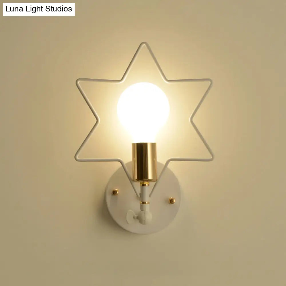 Metal Wall Lamp - Simple Style And 1 Light Mounted In White For Study Room Star Flower Or Loving