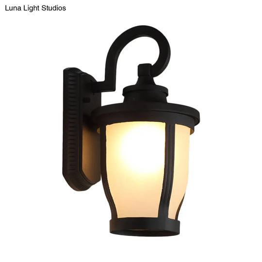 Metal Wall Light With Frosted Glass Shade - Traditional Outdoor Lamp In Black