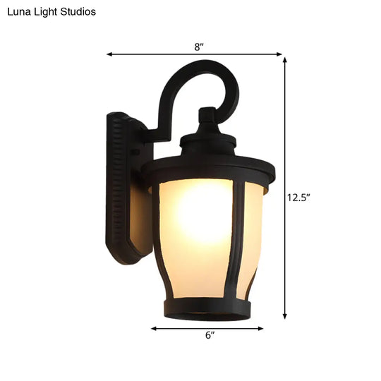 Metal Wall Light With Frosted Glass Shade - Traditional Outdoor Lamp In Black