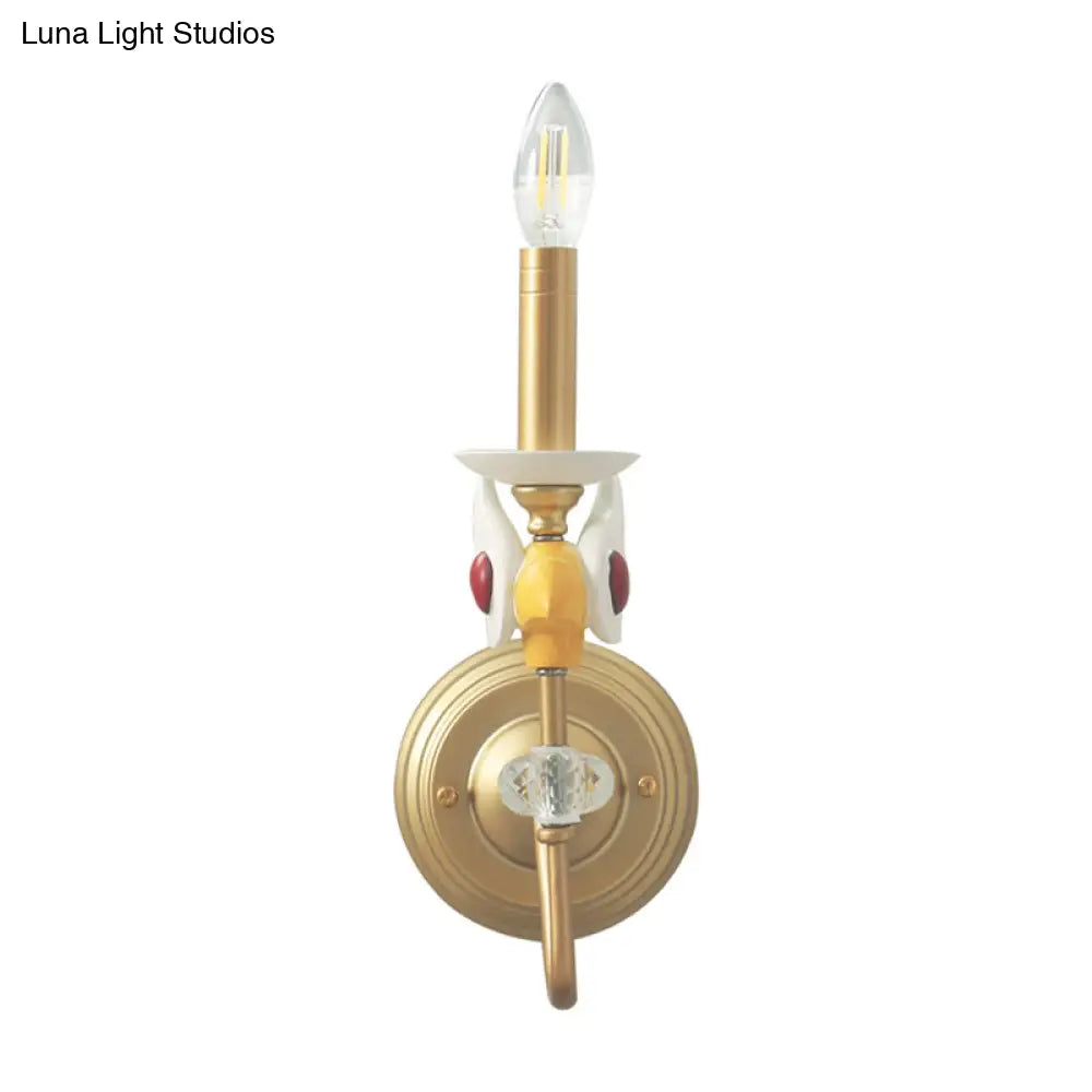 Metal Wall Mount Light: Candelabra Single Bulb Gold Sconce For Kids Bedroom