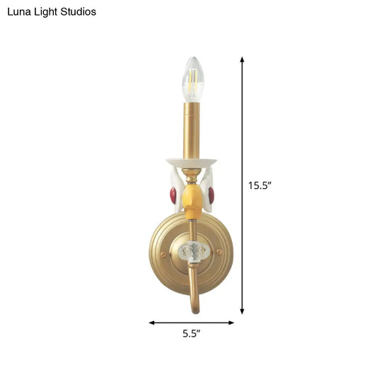 Metal Wall Mount Light: Candelabra Single Bulb Gold Sconce For Kids Bedroom