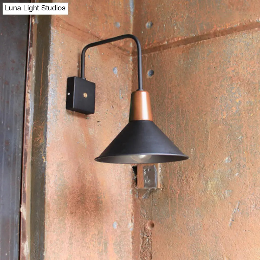 Metal Wall Mounted Industrial Style Black Conical Sconce - Bedroom Lighting