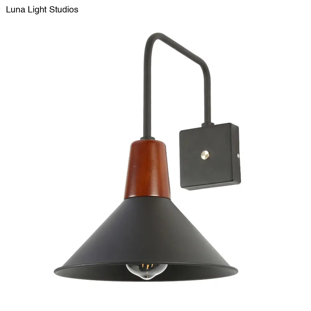 Metal Wall Mounted Industrial Style Black Conical Sconce - Bedroom Lighting