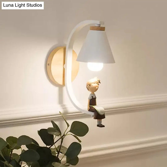 Metal Wall Sconce Light With Funnel Shade - Nordic Style Ideal For Child Bedroom Or Kitchen