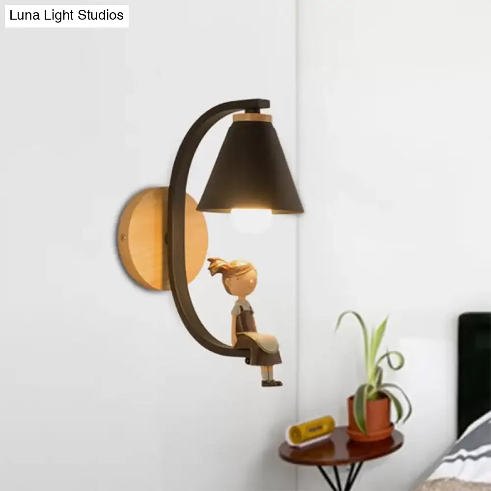 Metal Wall Sconce Light With Funnel Shade - Nordic Style Ideal For Child Bedroom Or Kitchen