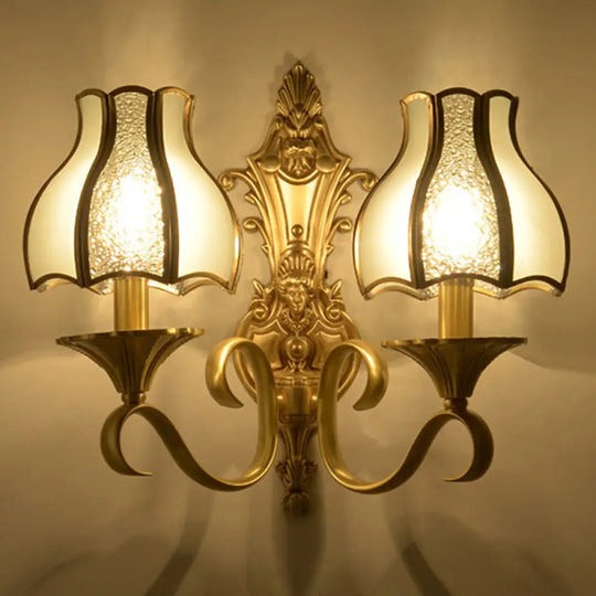 Metal Wall Sconce Traditional Brass Scalloped Living Room Light Fixture - 1/2 Bulbs 2 /