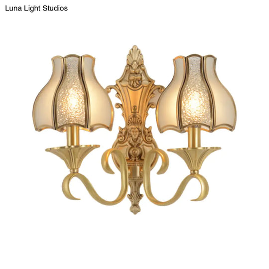 Metal Wall Sconce Traditional Brass Scalloped Living Room Light Fixture - 1/2 Bulbs