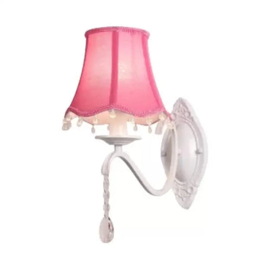 Metal Wall Sconce With Flared Shade And Teardrop Crystal - Perfect For Modern Girls Bedroom Pink