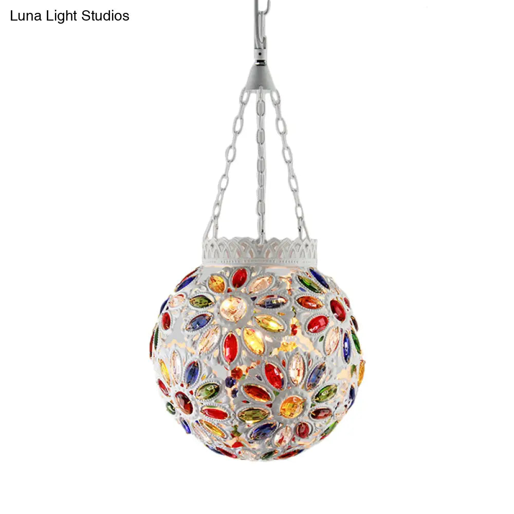 Metal White Hanging Light Globe: Traditional Suspension Lamp For Dining Room