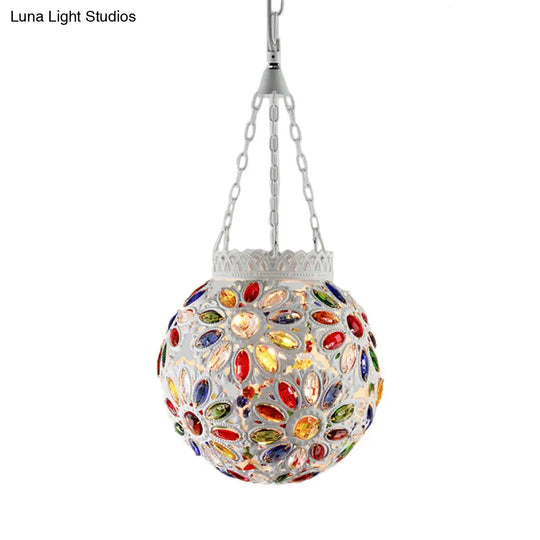 Metal White Hanging Light Globe: Traditional Suspension Lamp For Dining Room