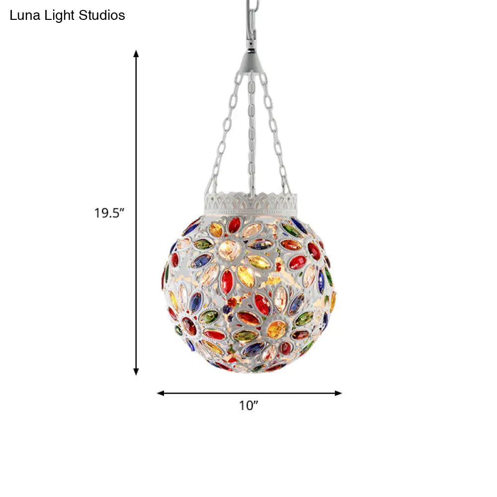 Metal White Hanging Light Globe: Traditional Suspension Lamp For Dining Room