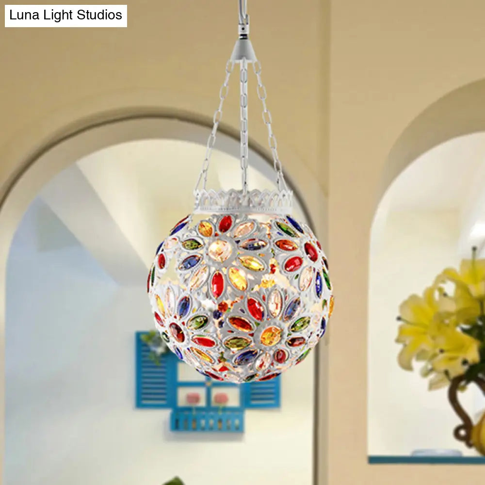 Metal White Hanging Light Globe: Traditional Suspension Lamp For Dining Room