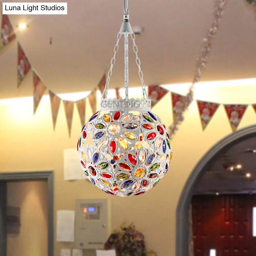 Metal White Hanging Light Globe: Traditional Suspension Lamp For Dining Room