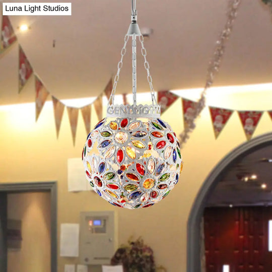 Metal White Hanging Light Globe: Traditional Suspension Lamp For Dining Room