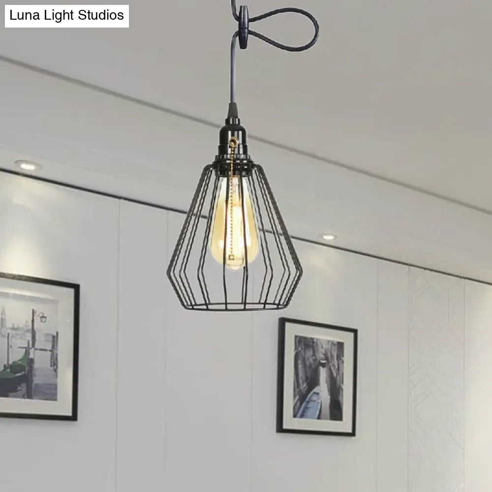 Black/Brass Wire Cage Pendant Lamp - Industrial Style Ceiling Lighting For Dining Table Brass / B