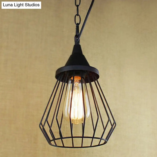 Black/Brass Wire Cage Pendant Lamp - Industrial Style Ceiling Lighting For Dining Table Black / D