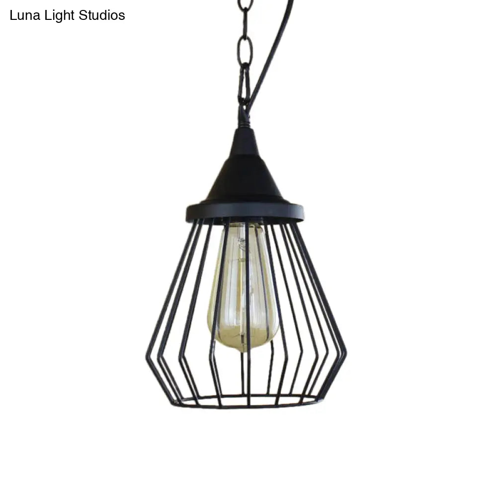 Black/Brass Wire Cage Pendant Lamp - Industrial Style Ceiling Lighting For Dining Table