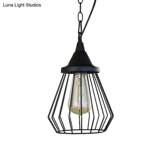 Black/Brass Wire Cage Pendant Lamp - Industrial Style Ceiling Lighting For Dining Table