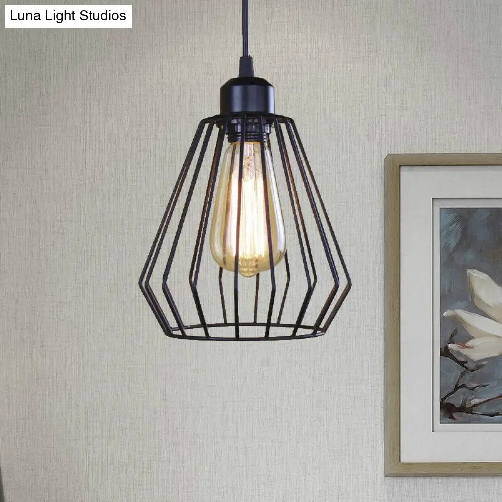 Black/Brass Wire Cage Pendant Lamp - Industrial Style Ceiling Lighting For Dining Table Black / A