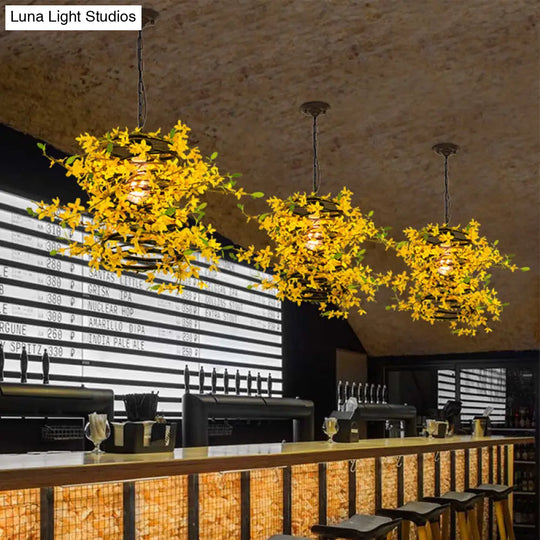 Yellow Metal Bloom Pendant Lamp - Led Industrial Down Lighting For Restaurants