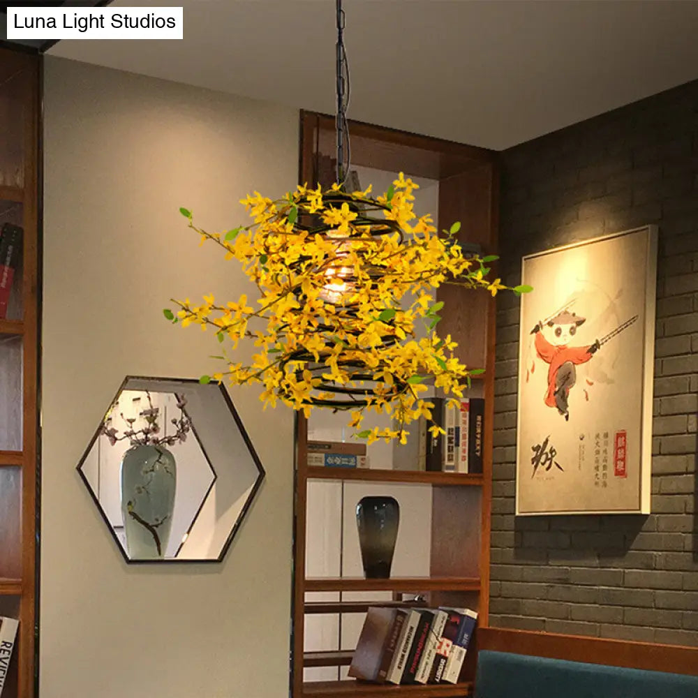 Yellow Metal Bloom Pendant Lamp - Led Industrial Down Lighting For Restaurants