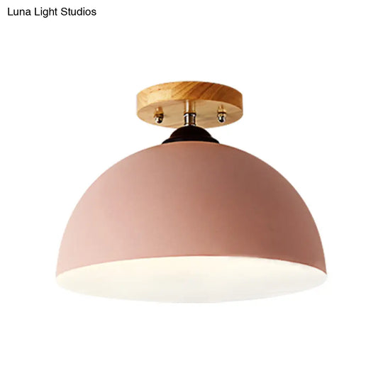 Metallic 1 Head Semi Flush Ceiling Light In Red/Pink/White/Gray For Bedroom - 12 Wide