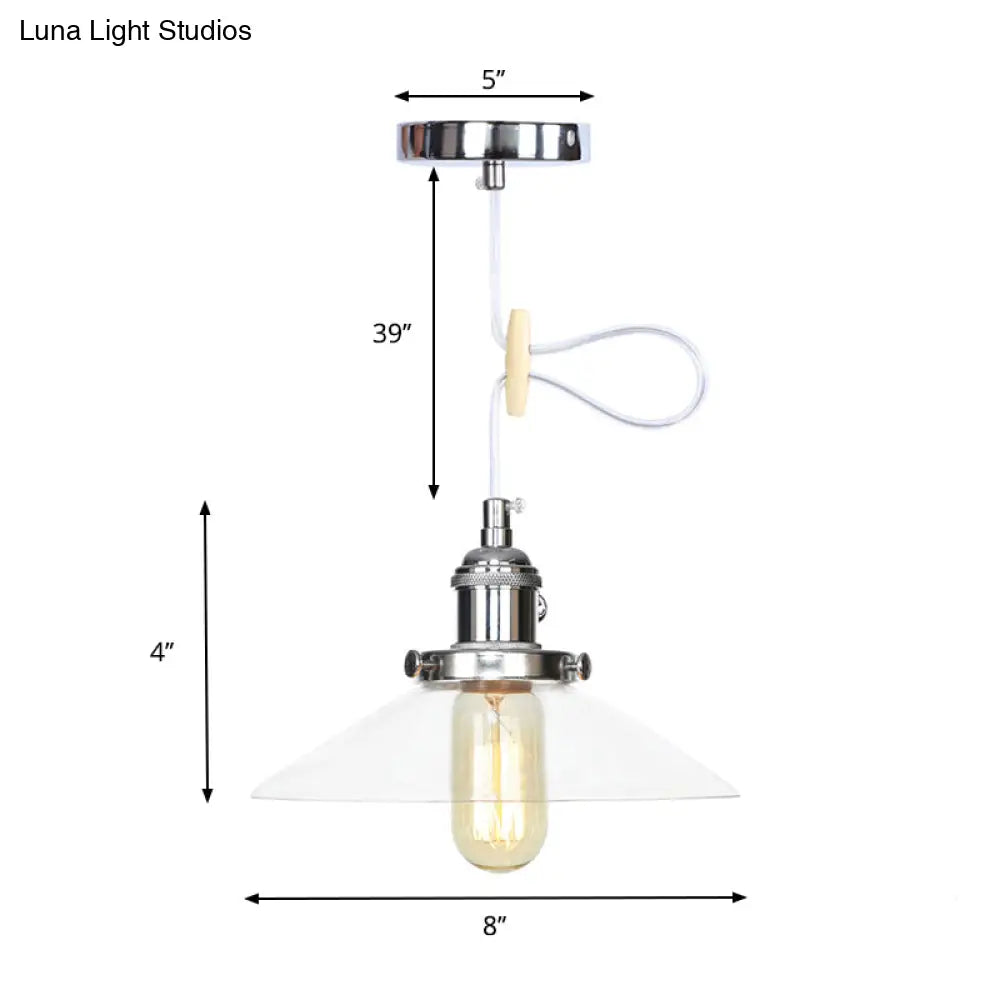 Metallic And Clear Glass Farmhouse Cone Pendant Lamp - Adjustable Height Ceiling Light